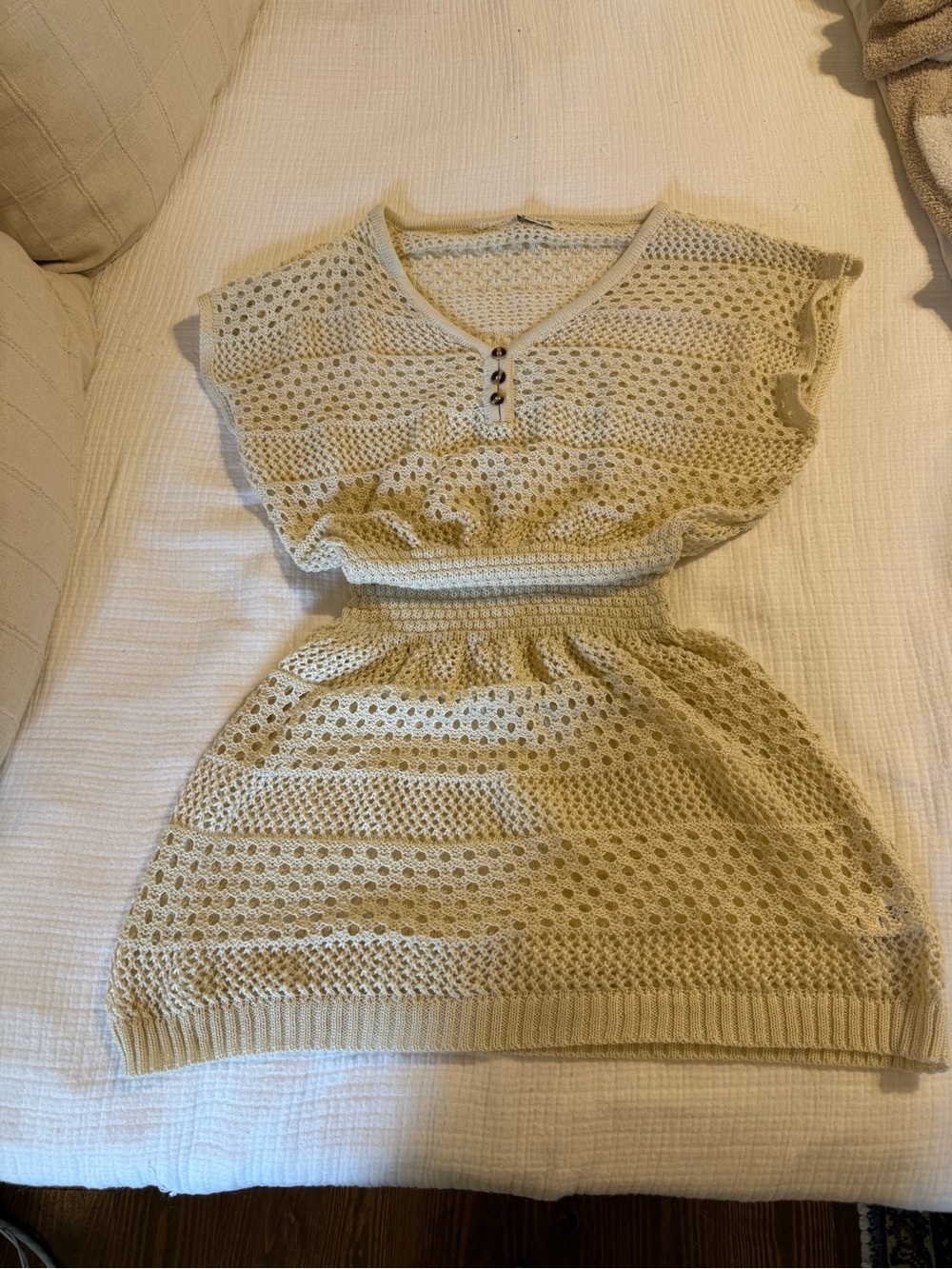 Crochet Knit Bathing suit Cover in Cream